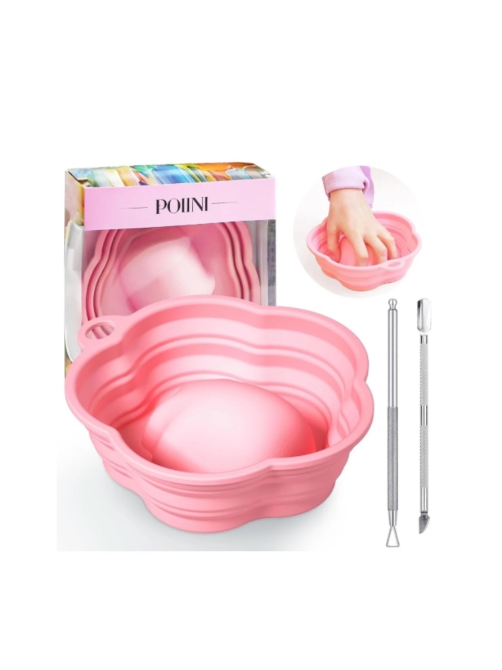 Pink Silicone Nail Soaking Bowl And Tools